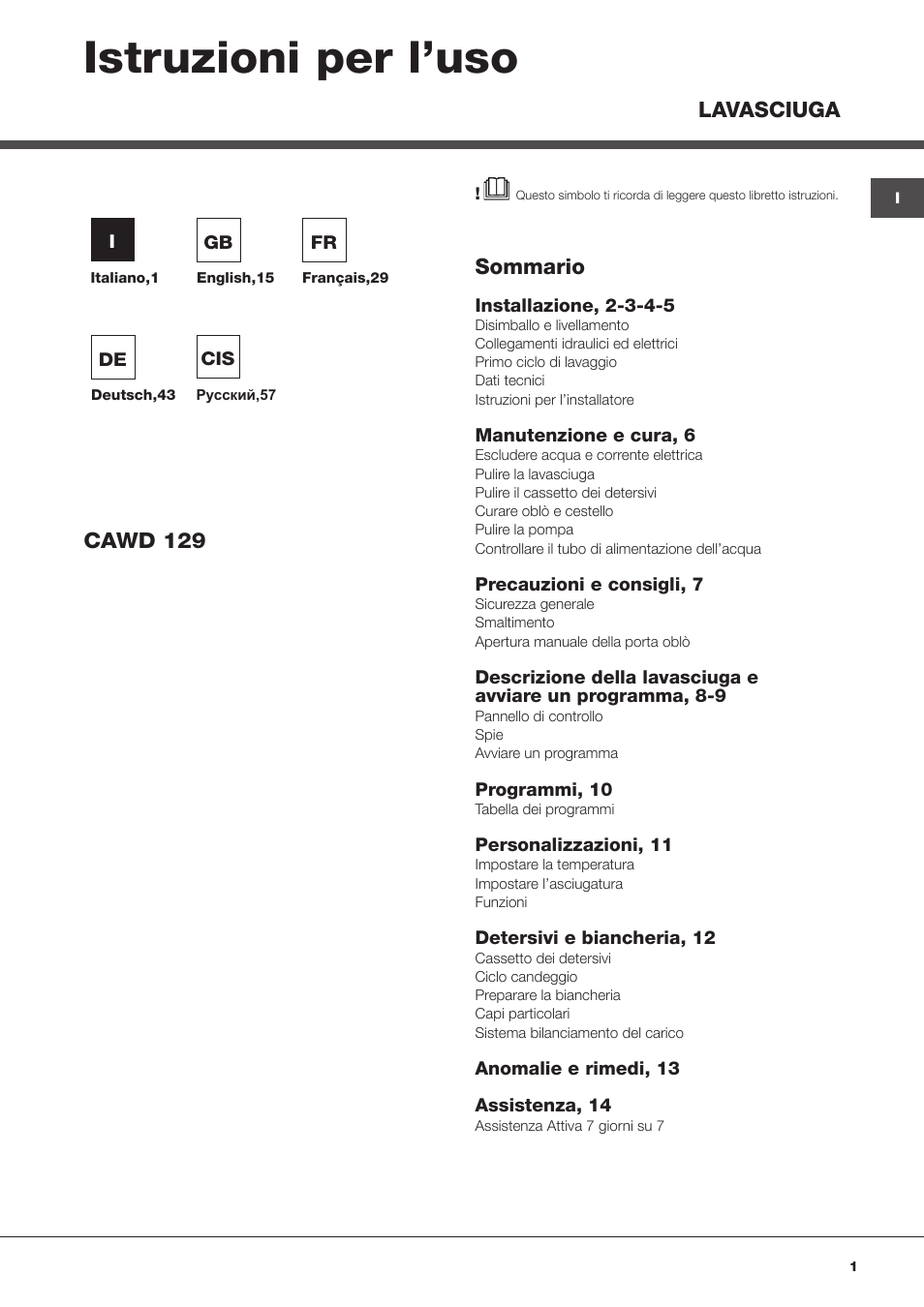 Hotpoint Ariston CAWD 129 EU User Manual | 72 pages
