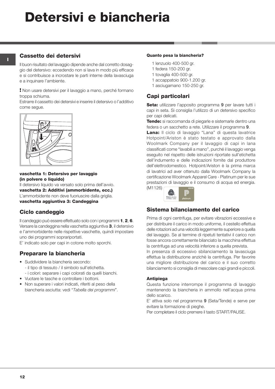 Detersivi e biancheria | Hotpoint Ariston CAWD 129 EU User Manual | Page 12 / 72