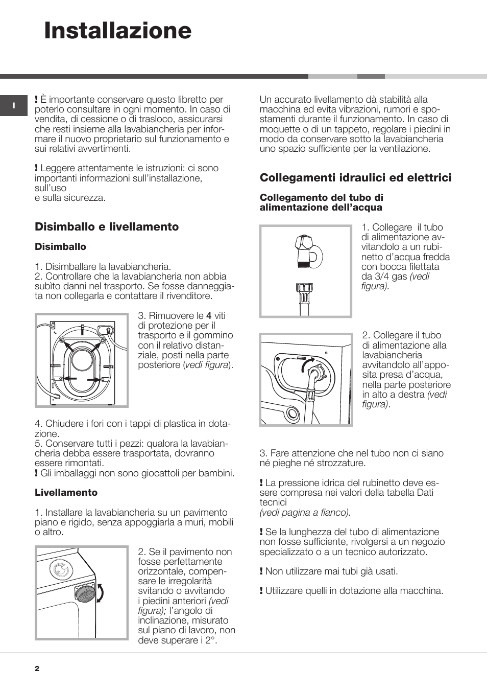 Installazione | Hotpoint Ariston CAWD 129 EU User Manual | Page 2 / 72