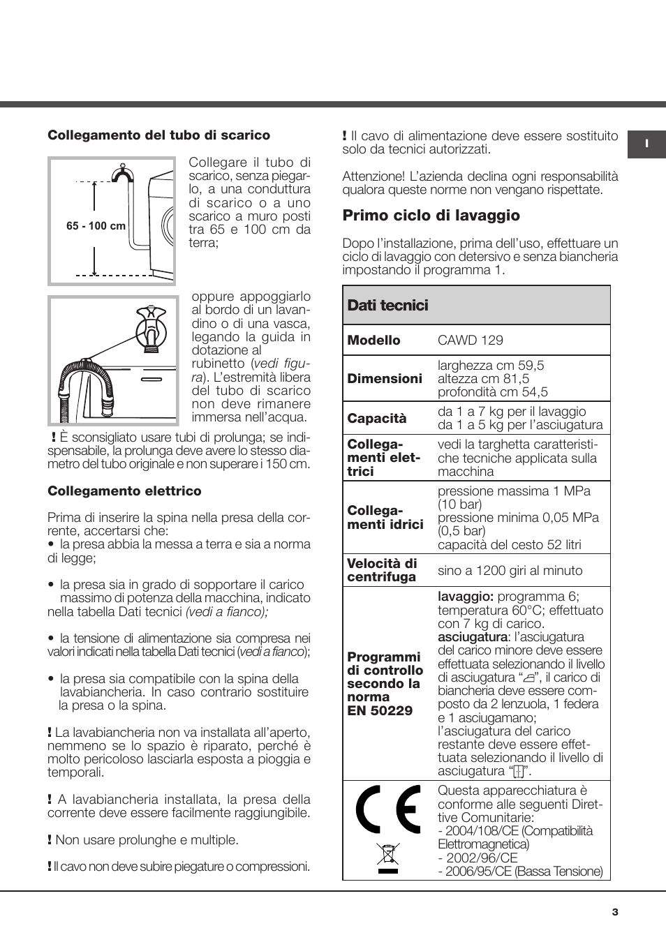 Hotpoint Ariston CAWD 129 EU User Manual | Page 3 / 72