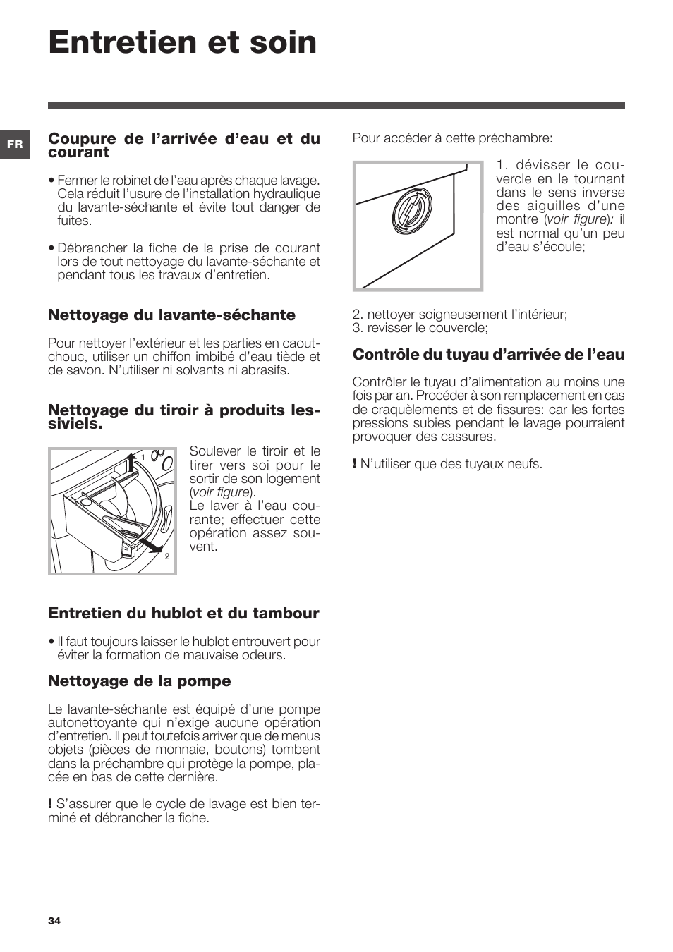 Entretien et soin | Hotpoint Ariston CAWD 129 EU User Manual | Page 34 / 72