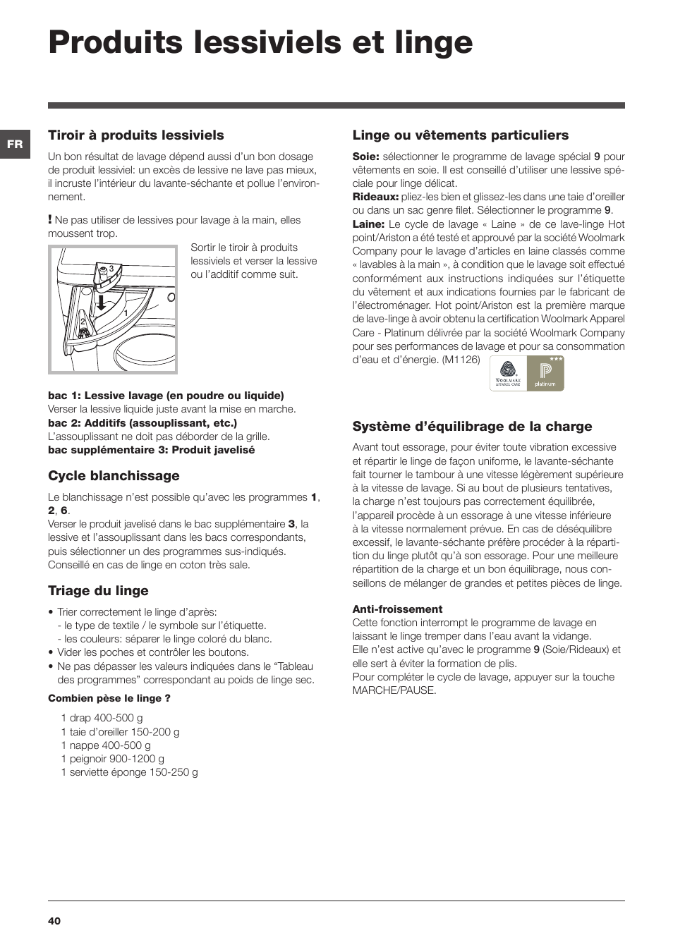 Produits lessiviels et linge | Hotpoint Ariston CAWD 129 EU User Manual | Page 40 / 72