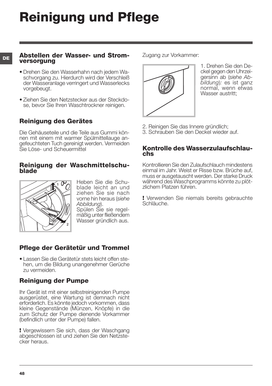 Reinigung und pflege | Hotpoint Ariston CAWD 129 EU User Manual | Page 48 / 72