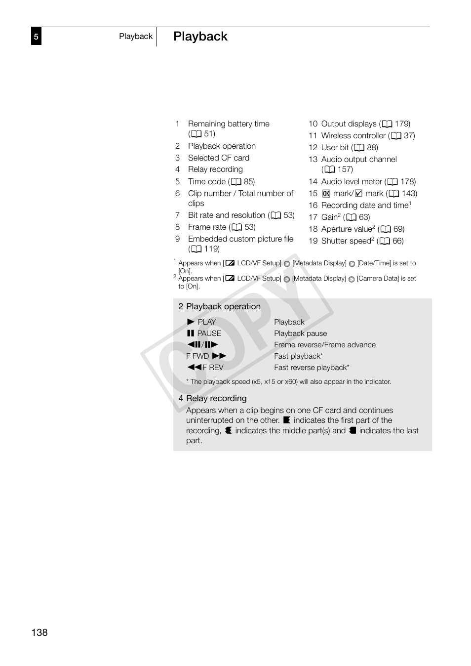 Cop y, Playback | Canon XF305 User Manual | Page 138 / 217