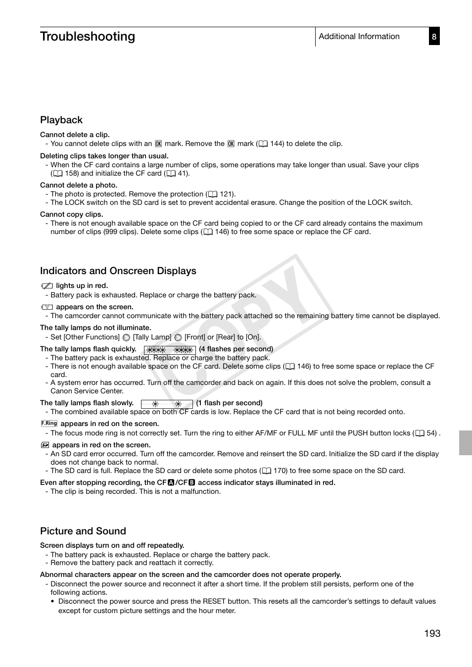 Cop y, Troubleshooting | Canon XF305 User Manual | Page 193 / 217