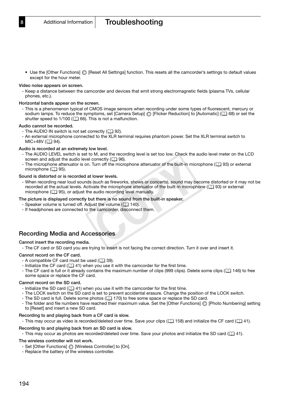 Cop y, Troubleshooting | Canon XF305 User Manual | Page 194 / 217