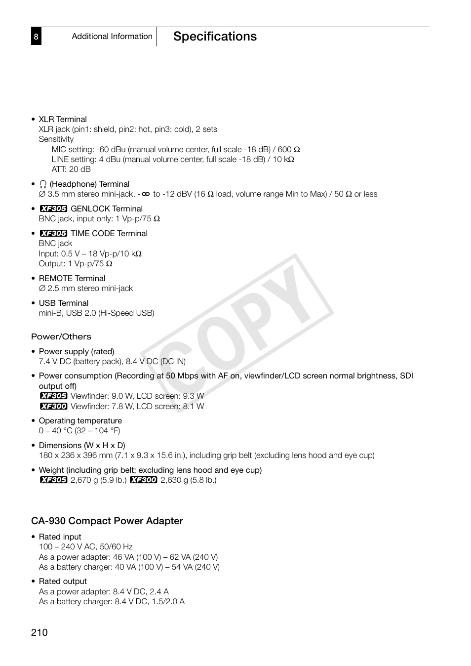 Cop y | Canon XF305 User Manual | Page 210 / 217