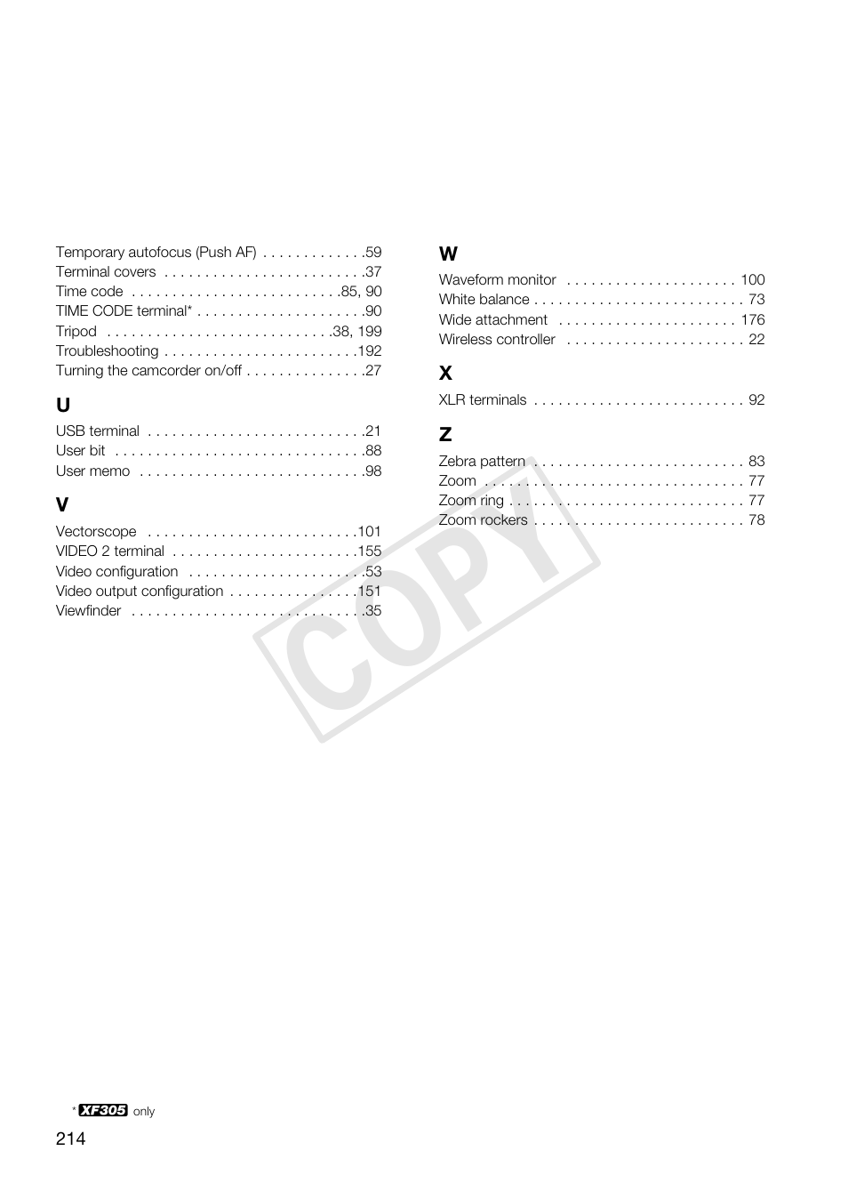 Cop y | Canon XF305 User Manual | Page 214 / 217