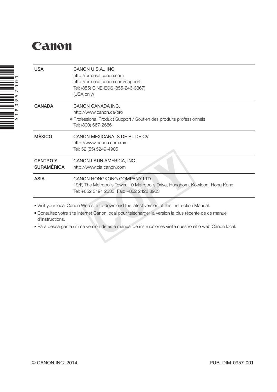 Cop y | Canon XF305 User Manual | Page 217 / 217