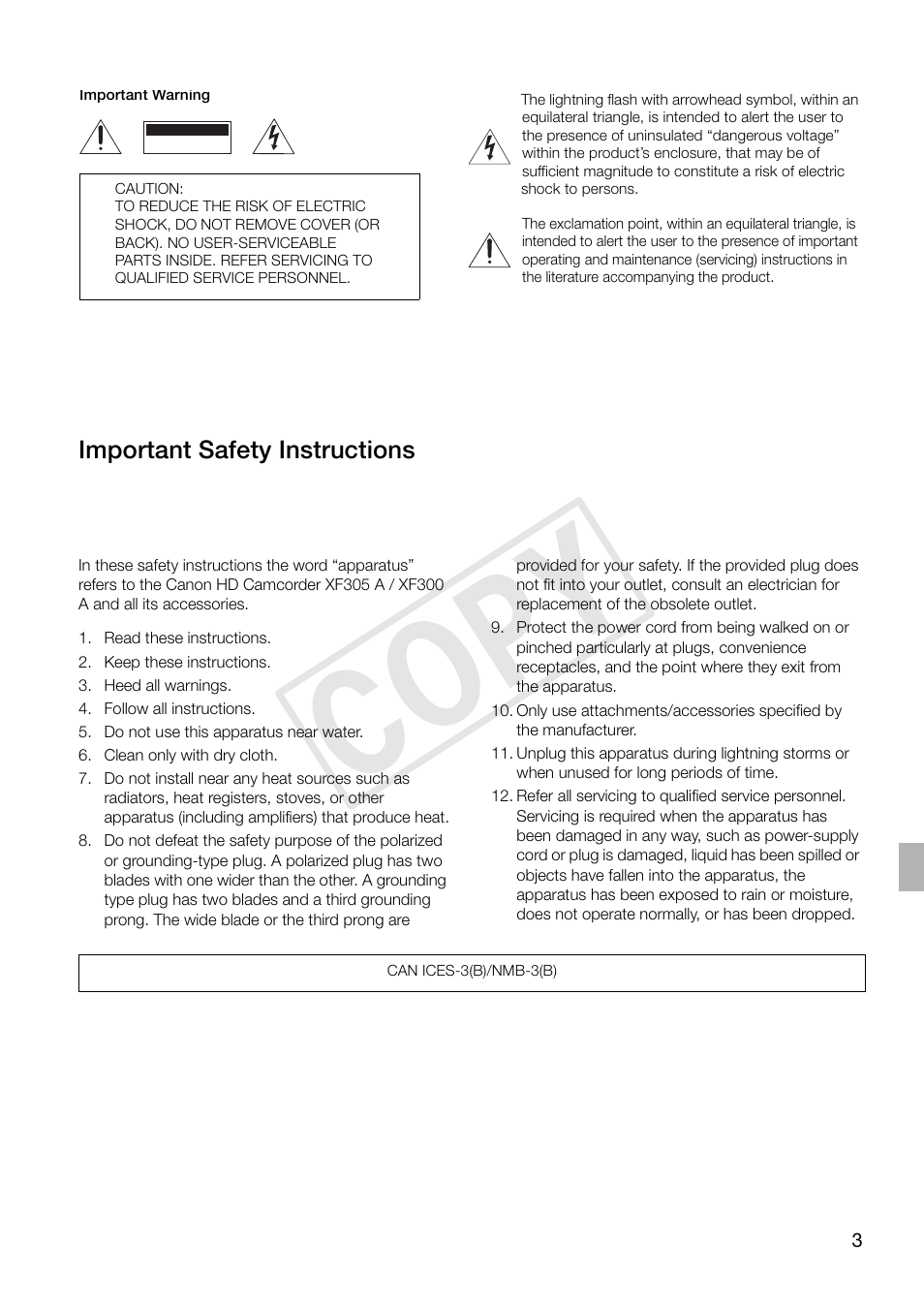 Cop y | Canon XF305 User Manual | Page 3 / 217