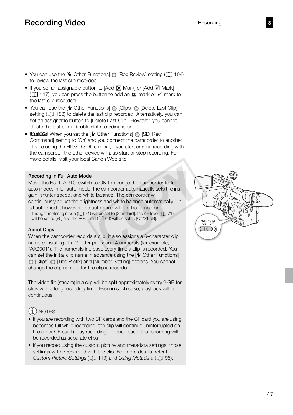 Cop y | Canon XF305 User Manual | Page 47 / 217