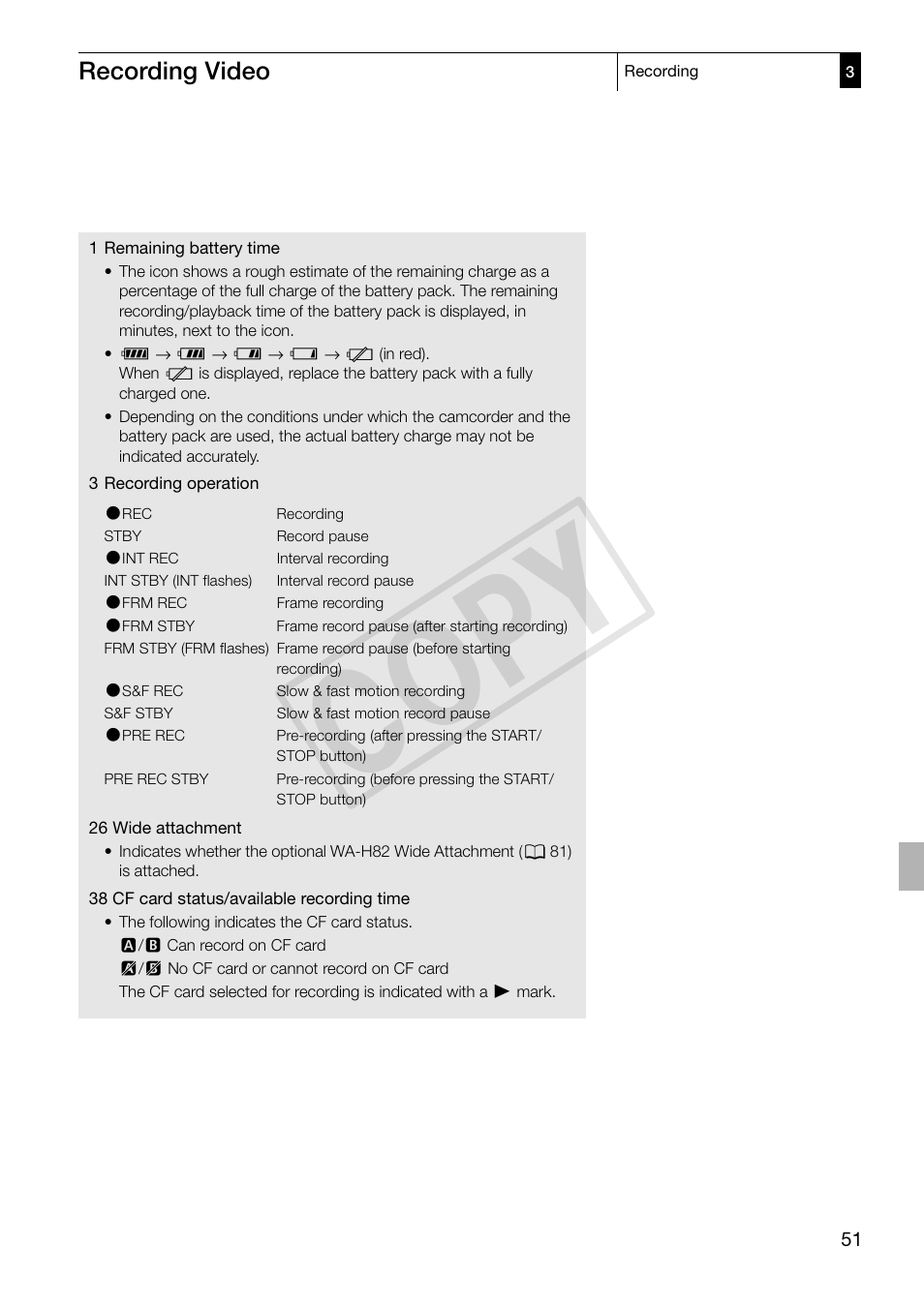 Cop y, Recording video | Canon XF305 User Manual | Page 51 / 217