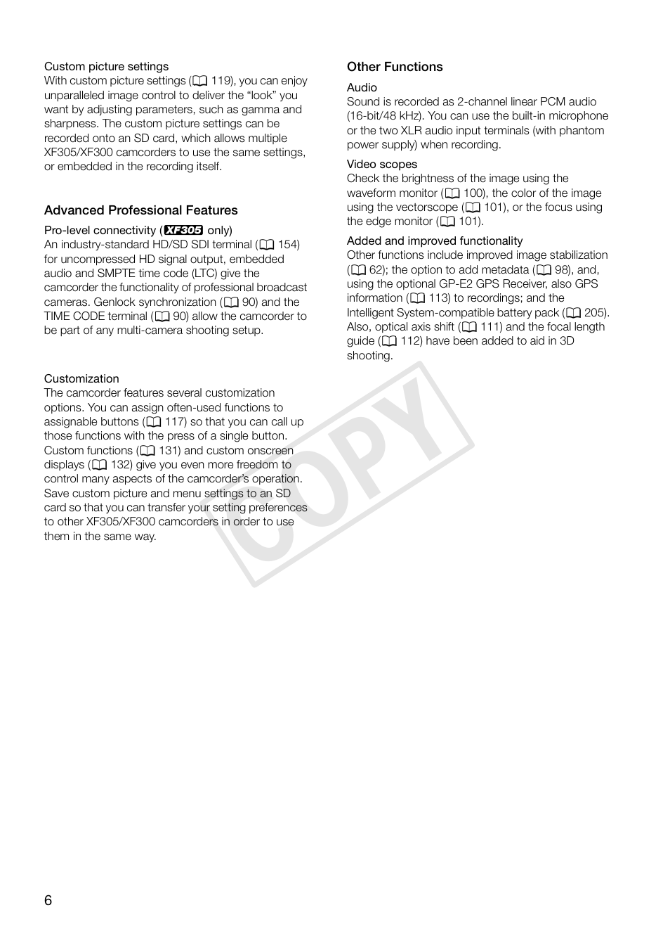 Cop y | Canon XF305 User Manual | Page 6 / 217