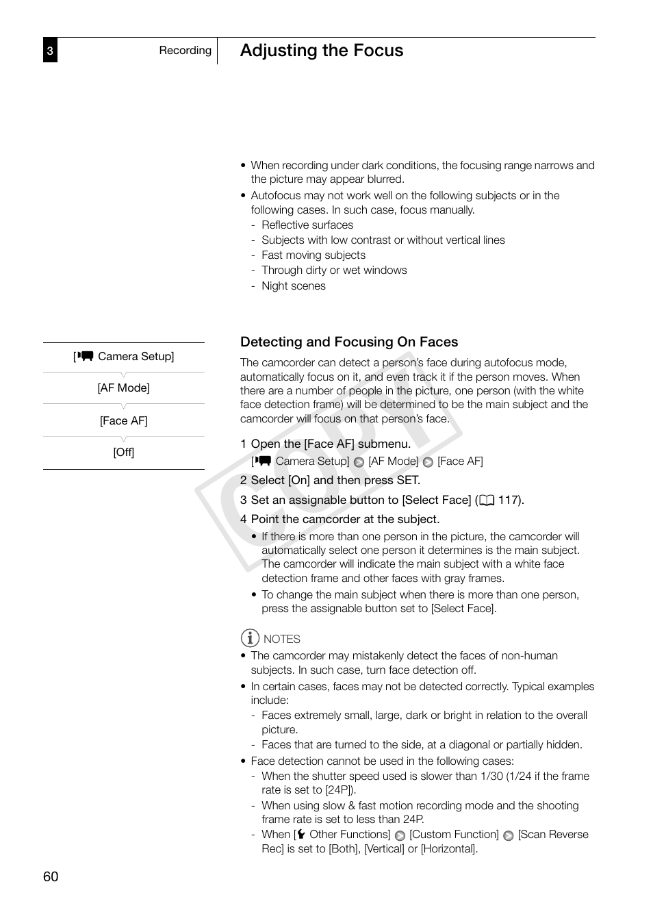 Detecting and focusing on faces, Detecting and focusing on faces 60, Cop y | Canon XF305 User Manual | Page 60 / 217