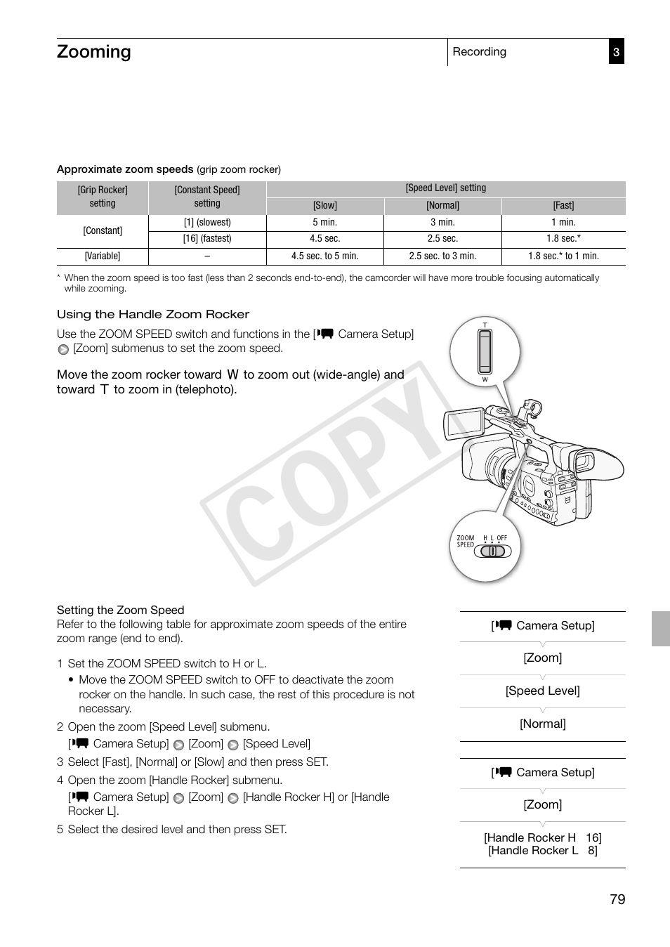 Cop y, Zooming | Canon XF305 User Manual | Page 79 / 217