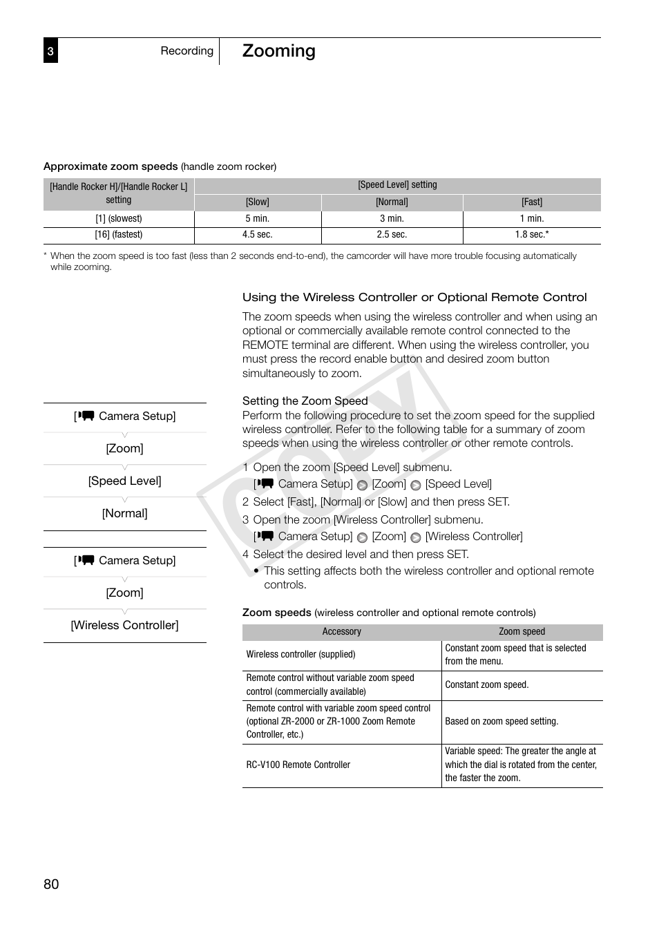 Cop y, Zooming | Canon XF305 User Manual | Page 80 / 217