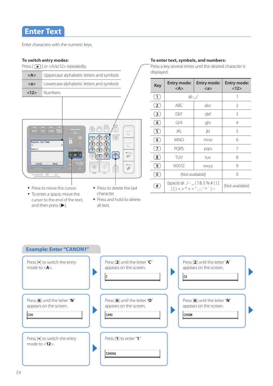 Enter text, Enter text …………………………………………………………… 16 | Canon Color imageCLASS MF8580Cdw User Manual | Page 16 / 120