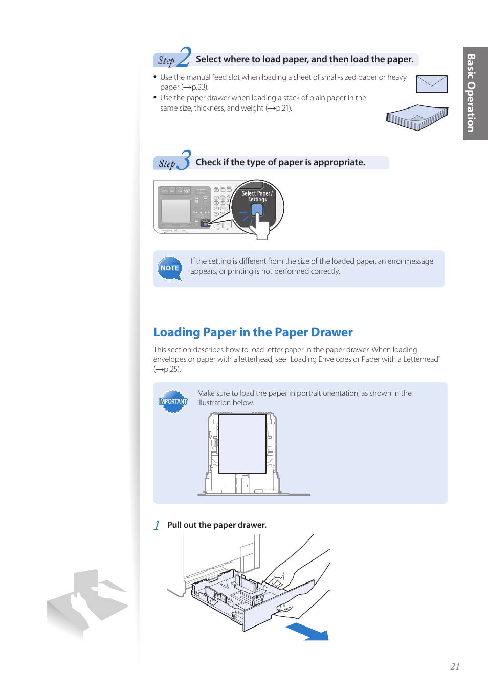 Loading paper in the paper drawer, Loading paper in the paper drawer ………………………………… 21 | Canon Color imageCLASS MF8580Cdw User Manual | Page 21 / 120