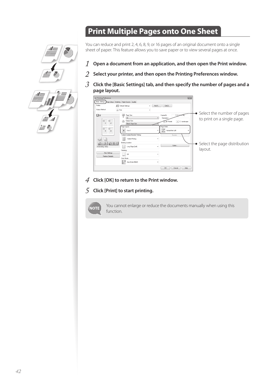 Print multiple pages onto one sheet | Canon Color imageCLASS MF8580Cdw User Manual | Page 42 / 120