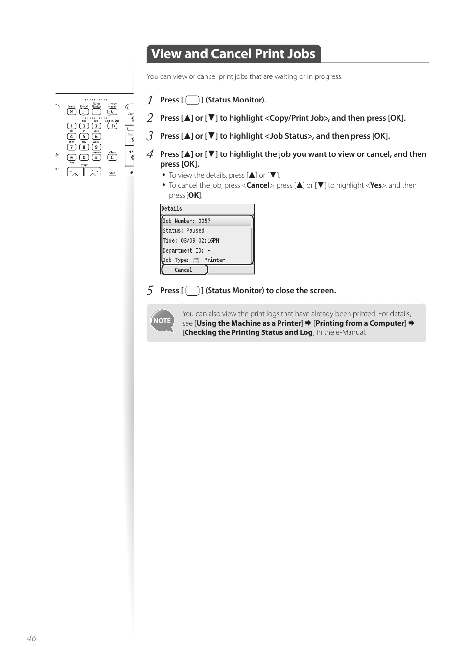 View and cancel print jobs, View and cancel print jobs …………………………………………… 46 | Canon Color imageCLASS MF8580Cdw User Manual | Page 46 / 120