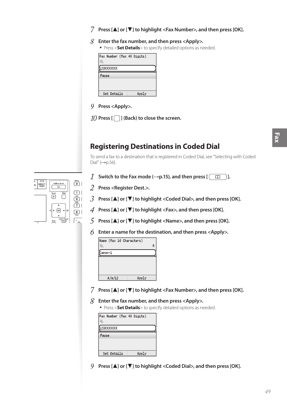 Registering destinations in coded dial | Canon Color imageCLASS MF8580Cdw User Manual | Page 49 / 120