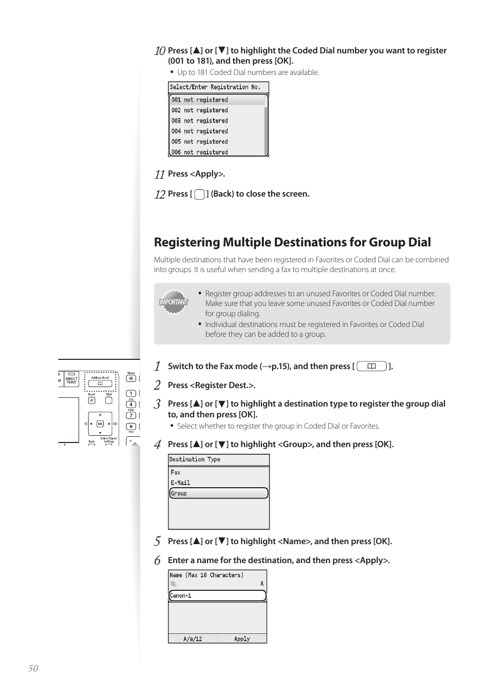 Registering multiple destinations for group dial | Canon Color imageCLASS MF8580Cdw User Manual | Page 50 / 120