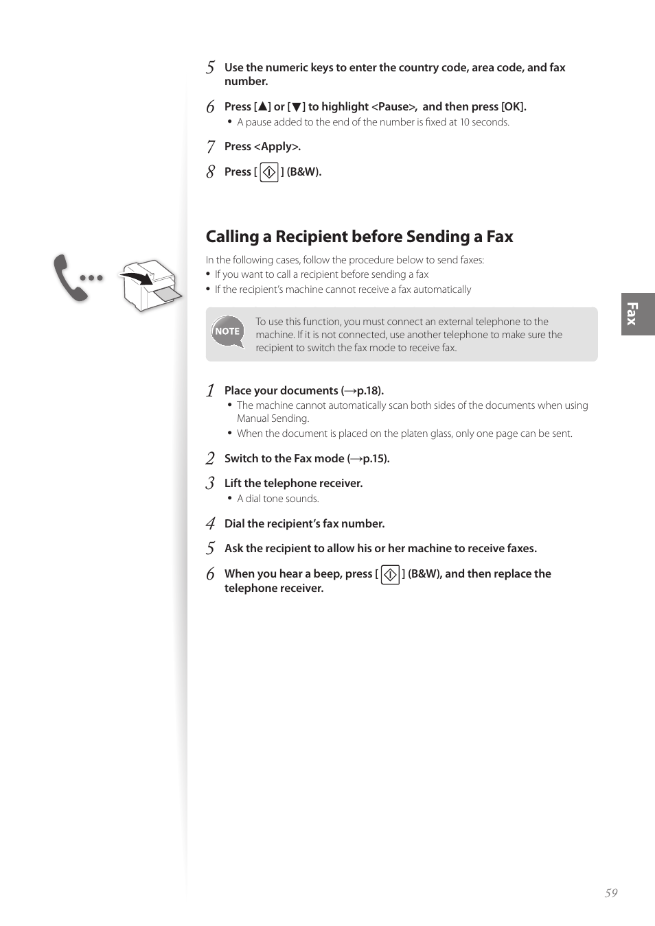 Calling a recipient before sending a fax | Canon Color imageCLASS MF8580Cdw User Manual | Page 59 / 120