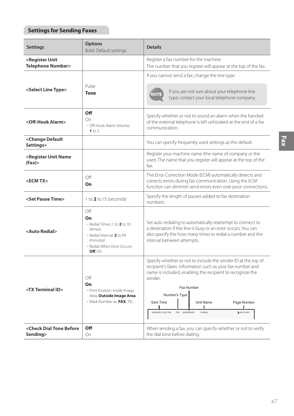 Set pause time, Settings for sending faxes | Canon Color imageCLASS MF8580Cdw User Manual | Page 67 / 120