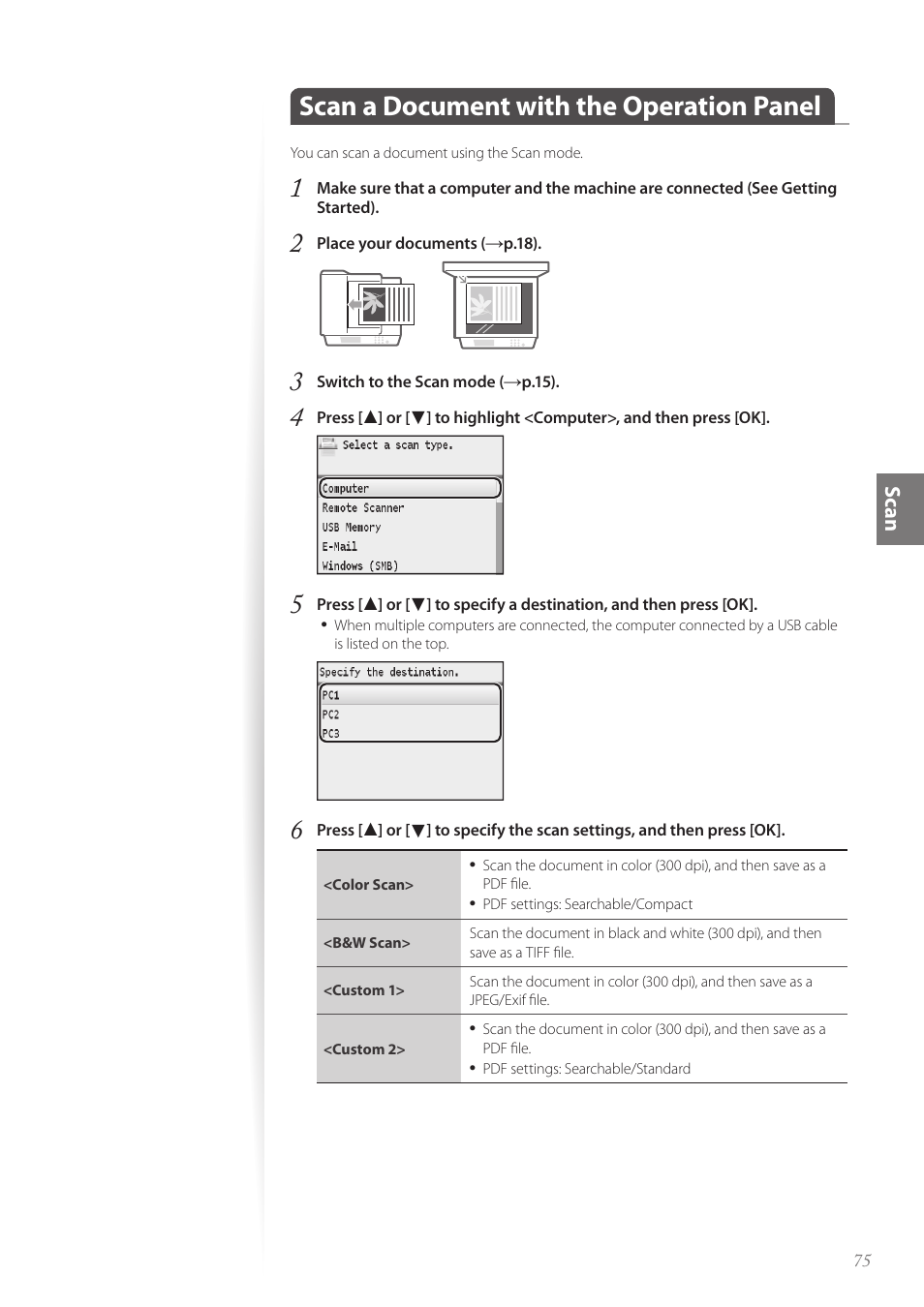 Scan a document with the operation panel, Sc an | Canon Color imageCLASS MF8580Cdw User Manual | Page 75 / 120