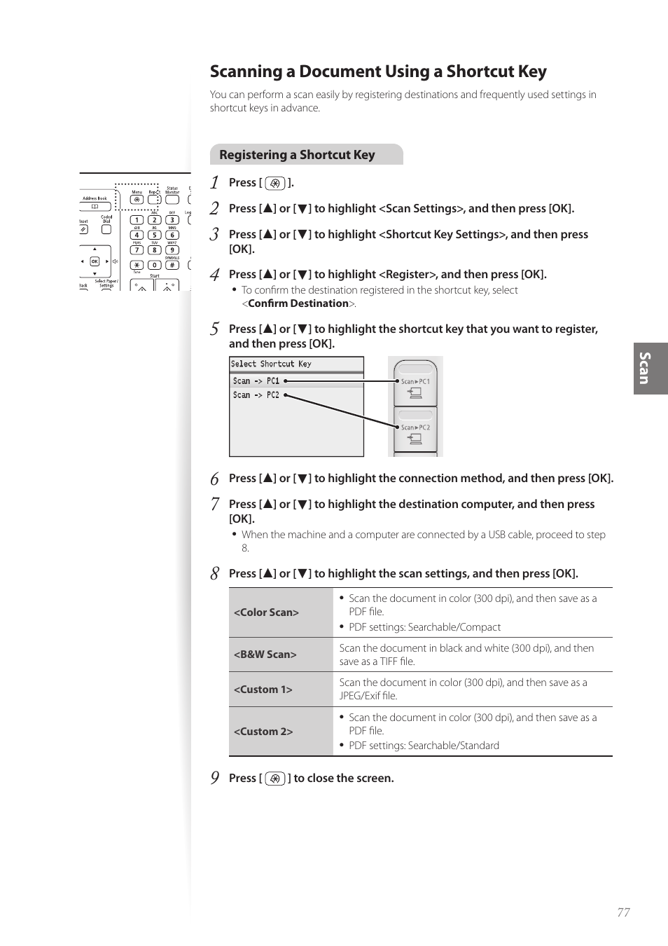 Scanning a document using a shortcut key | Canon Color imageCLASS MF8580Cdw User Manual | Page 77 / 120