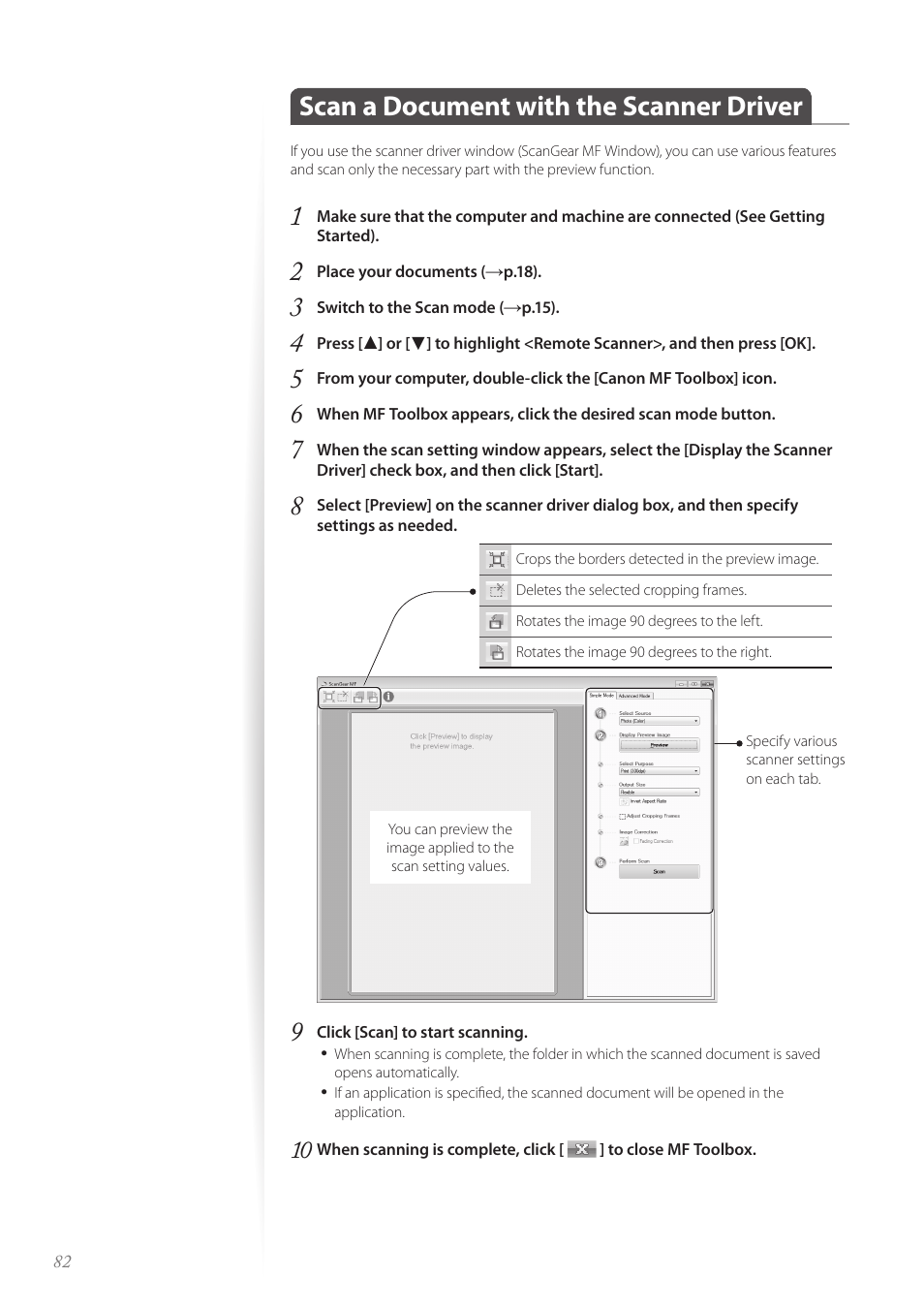 Scan a document with the scanner driver | Canon Color imageCLASS MF8580Cdw User Manual | Page 82 / 120