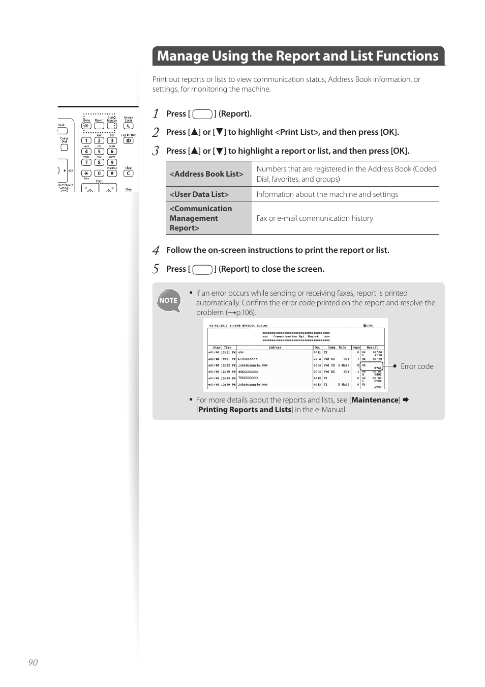 Manage using the report and list functions | Canon Color imageCLASS MF8580Cdw User Manual | Page 90 / 120