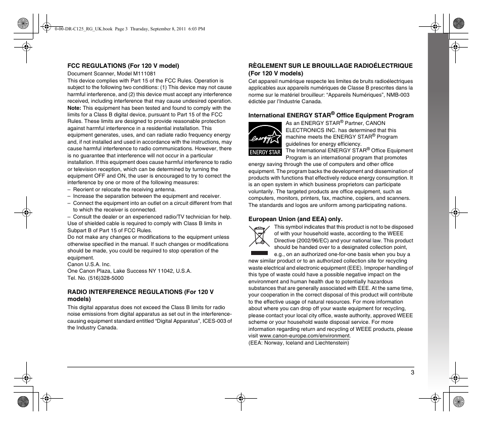 Canon imageFORMULA DR-C125 Document Scanner User Manual | Page 3 / 68