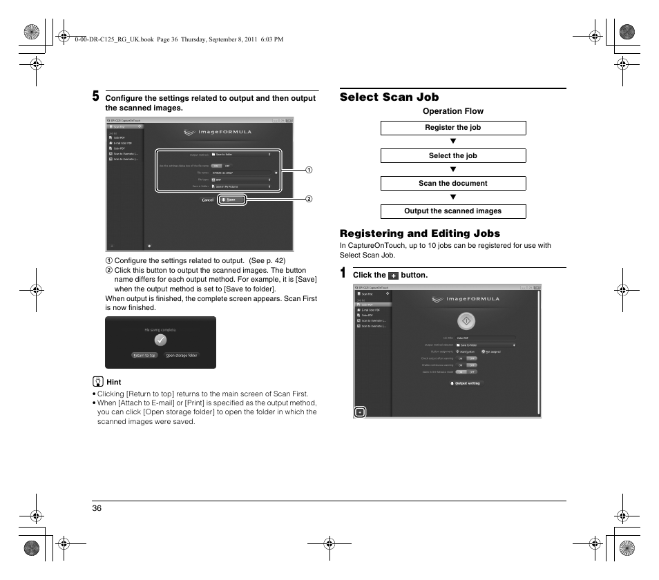 Select scan job | Canon imageFORMULA DR-C125 Document Scanner User Manual | Page 36 / 68