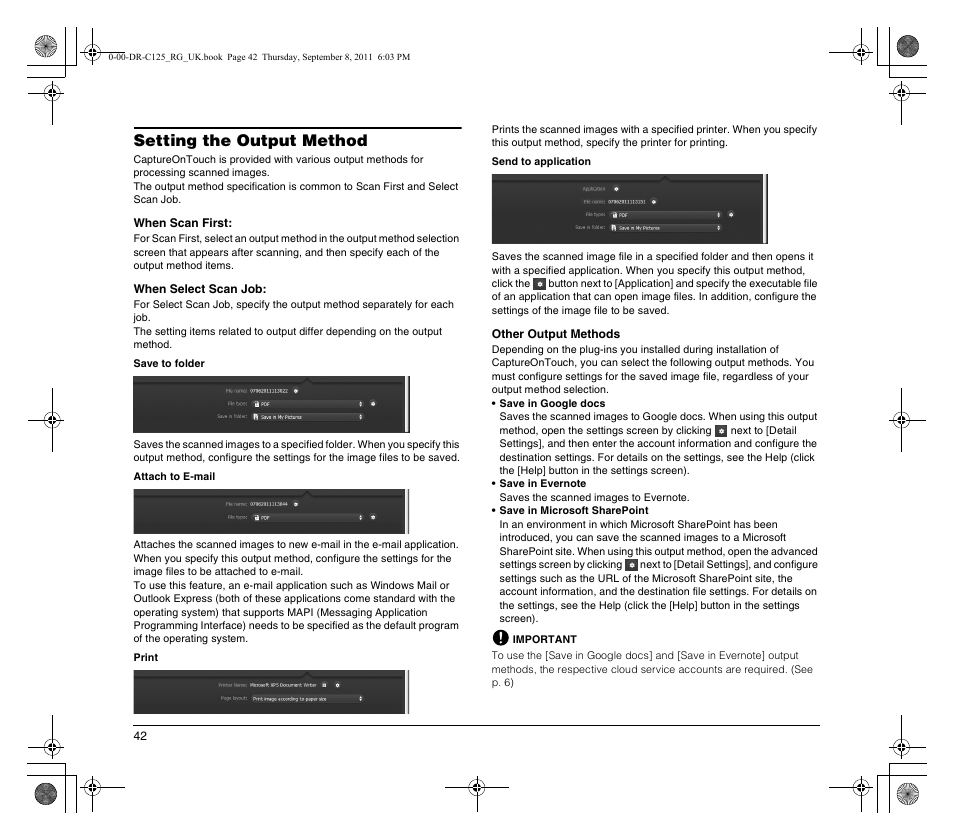 Setting the output method | Canon imageFORMULA DR-C125 Document Scanner User Manual | Page 42 / 68