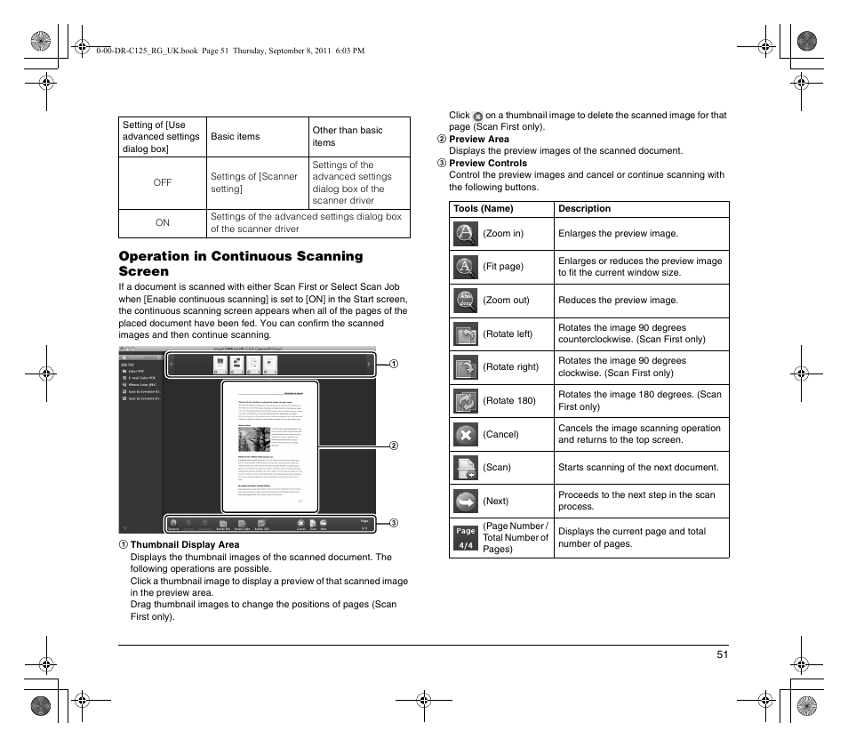 Operation in continuous scanning screen | Canon imageFORMULA DR-C125 Document Scanner User Manual | Page 51 / 68