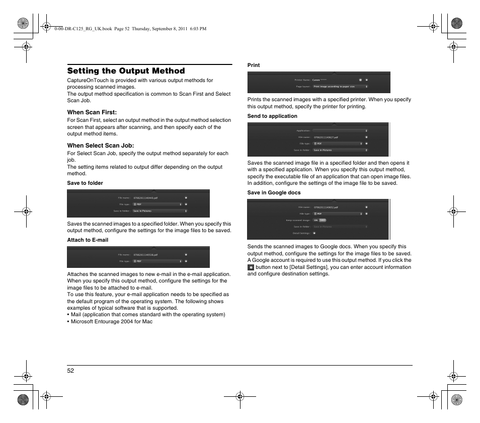 Setting the output method | Canon imageFORMULA DR-C125 Document Scanner User Manual | Page 52 / 68