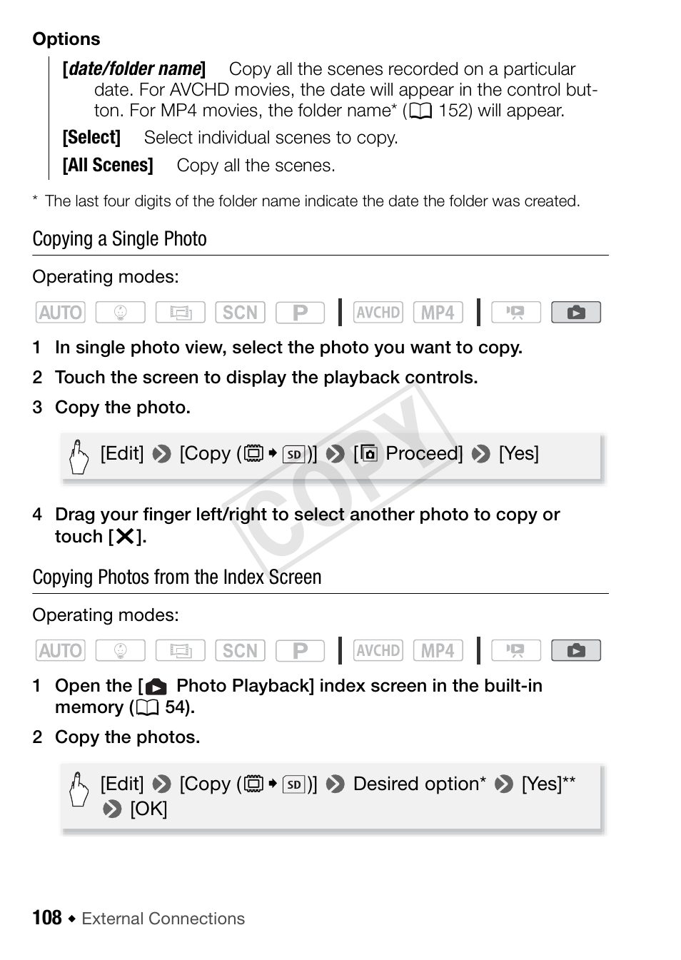 Cop y | Canon VIXIA HF R42 User Manual | Page 108 / 197