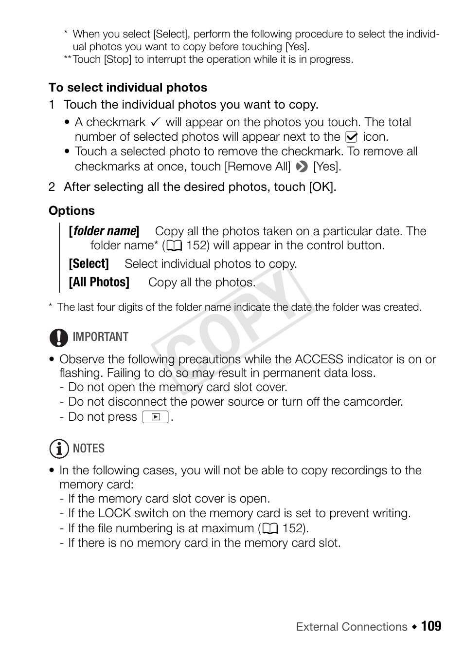 Cop y | Canon VIXIA HF R42 User Manual | Page 109 / 197