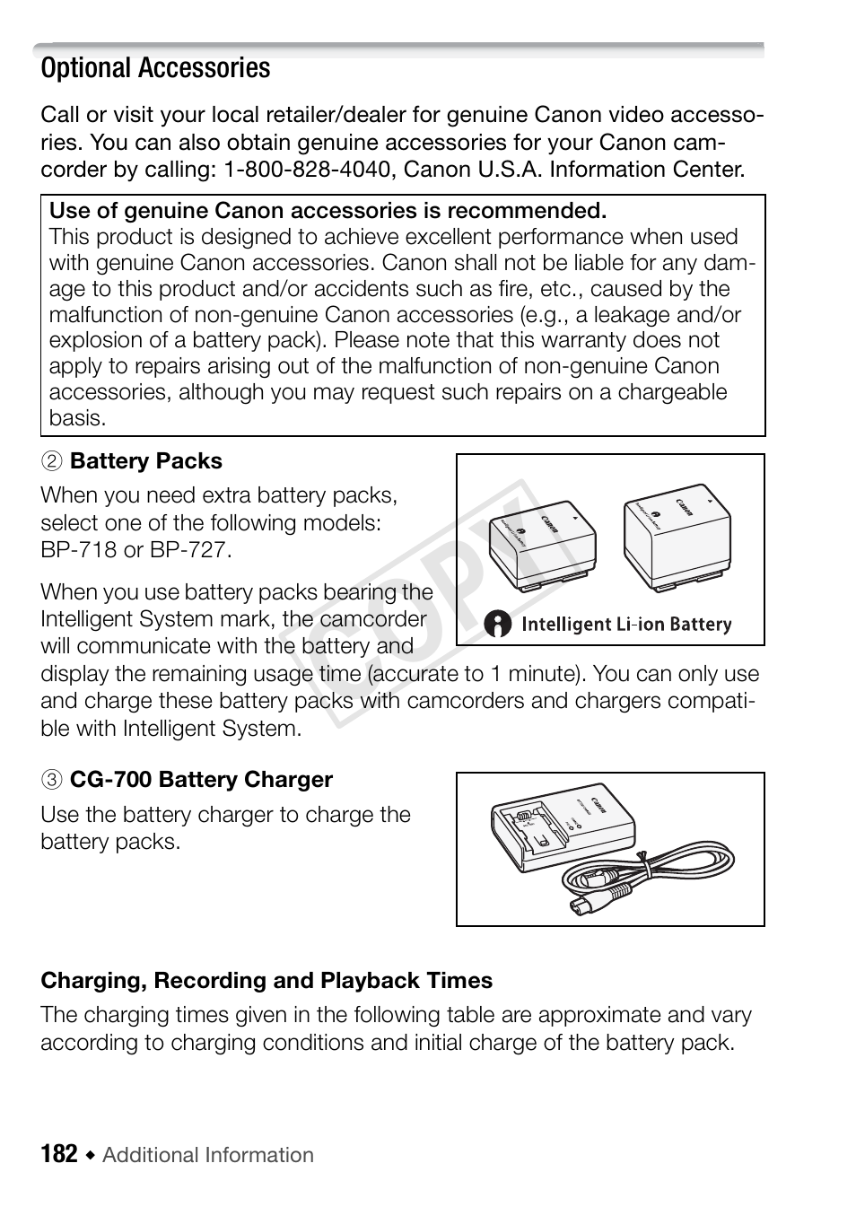 Optional accessories, Cop y | Canon VIXIA HF R42 User Manual | Page 182 / 197