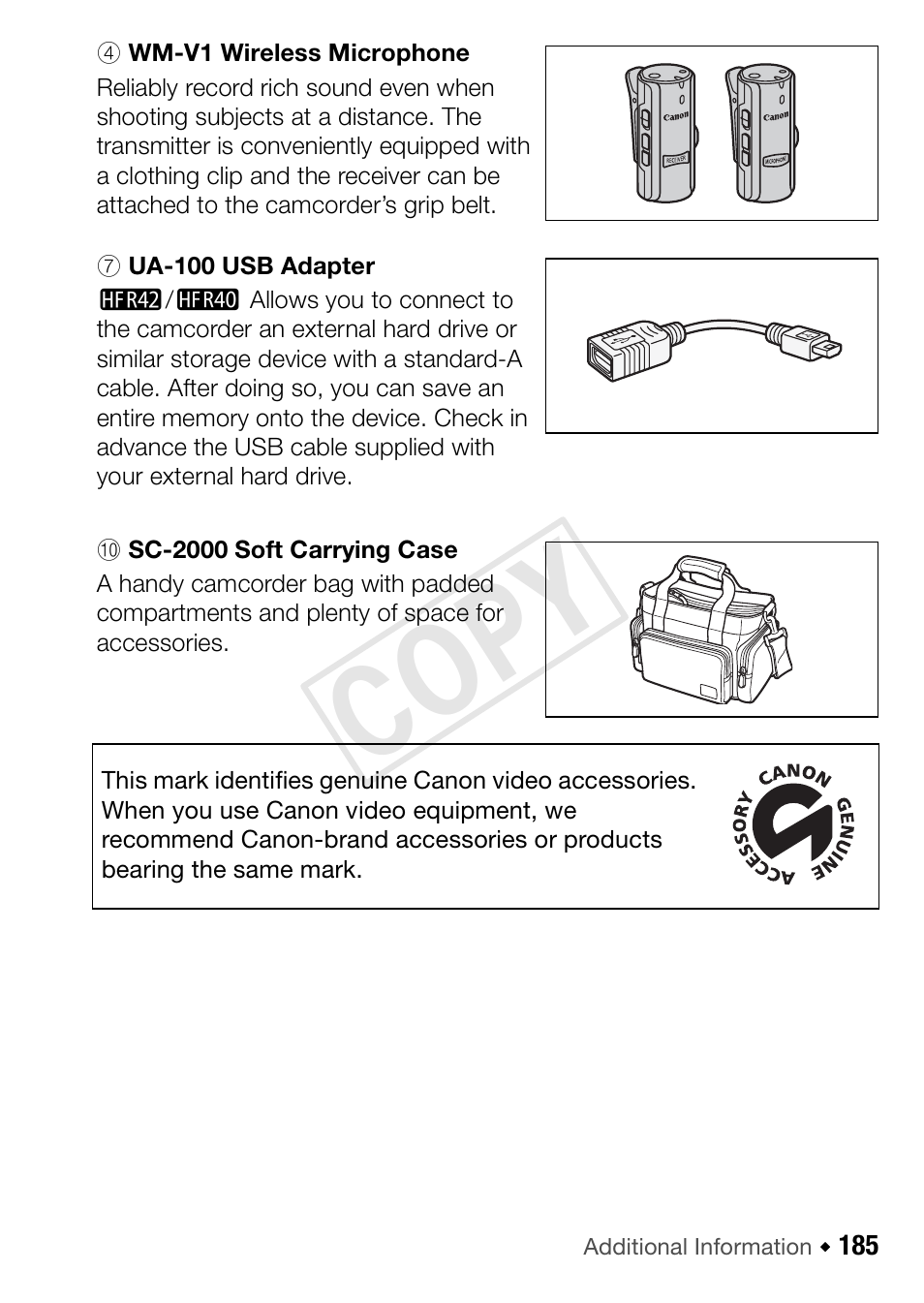 Cop y | Canon VIXIA HF R42 User Manual | Page 185 / 197