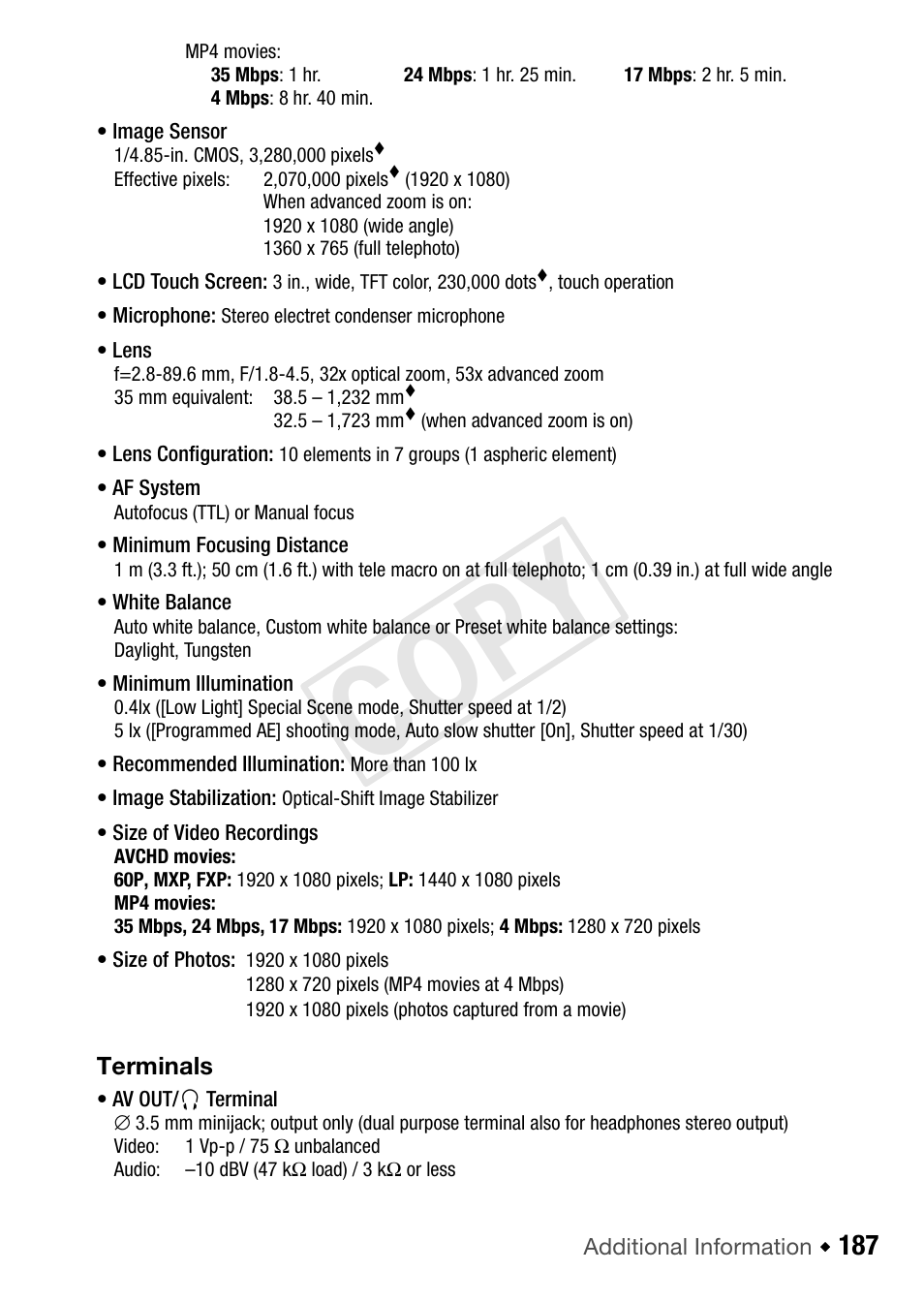 Cop y | Canon VIXIA HF R42 User Manual | Page 187 / 197