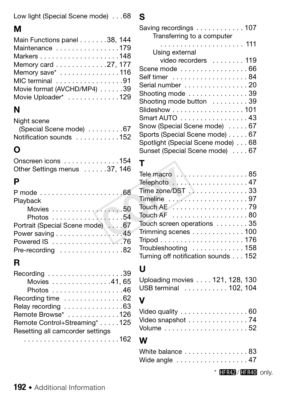 C op y | Canon VIXIA HF R42 User Manual | Page 192 / 197