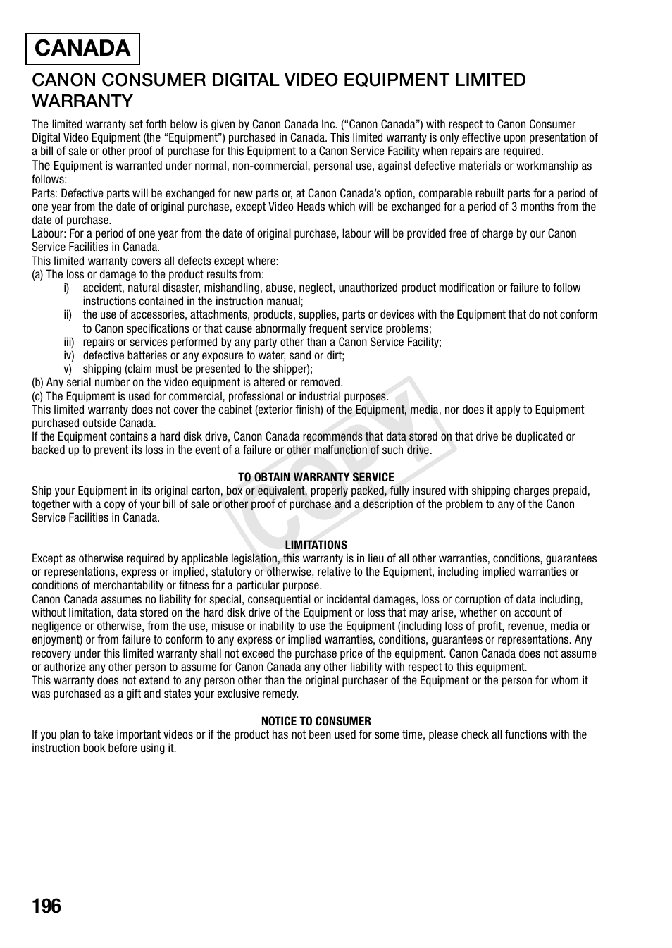 Cop y | Canon VIXIA HF R42 User Manual | Page 196 / 197