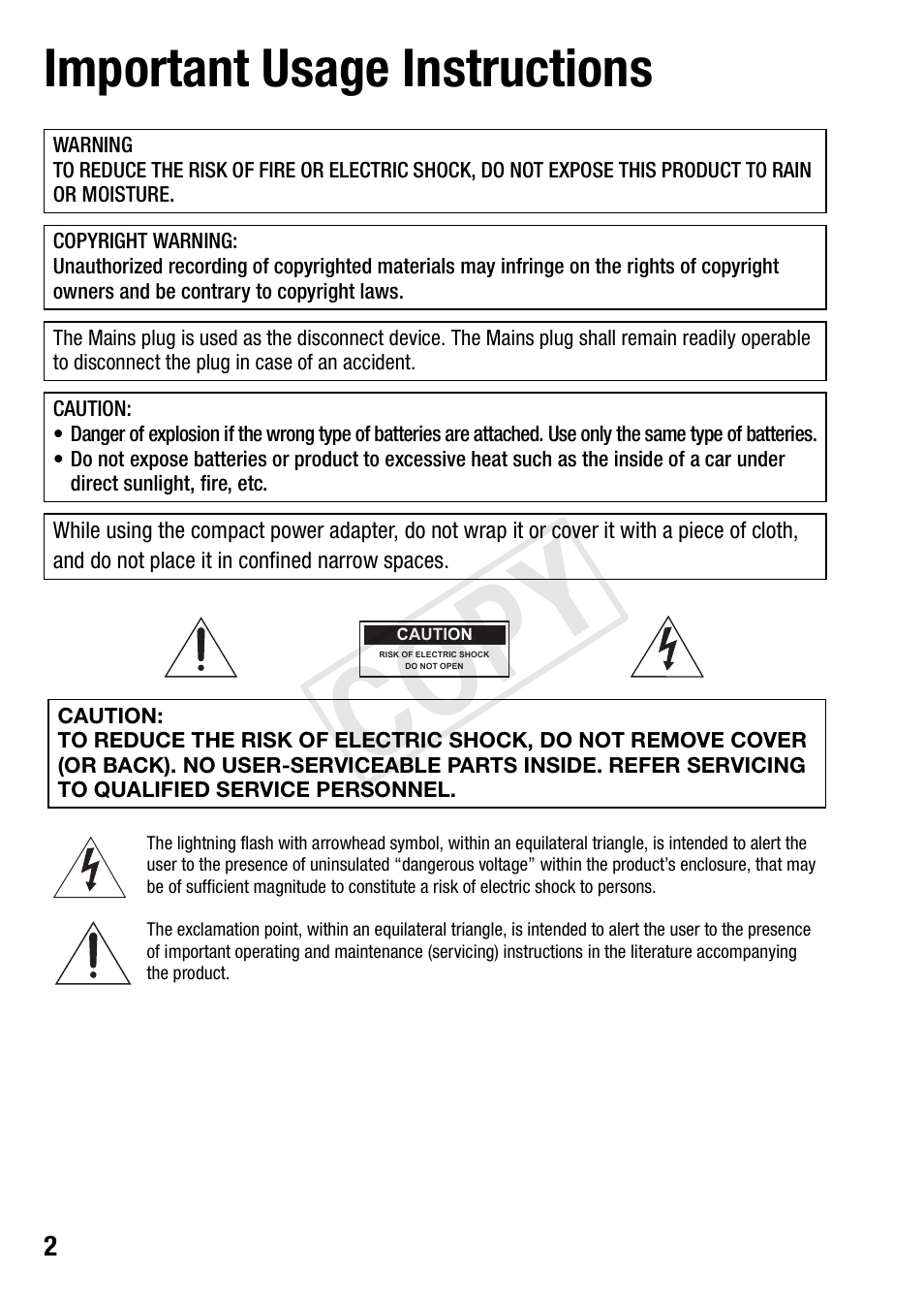 Cop y, Important usage instructions | Canon VIXIA HF R42 User Manual | Page 2 / 197