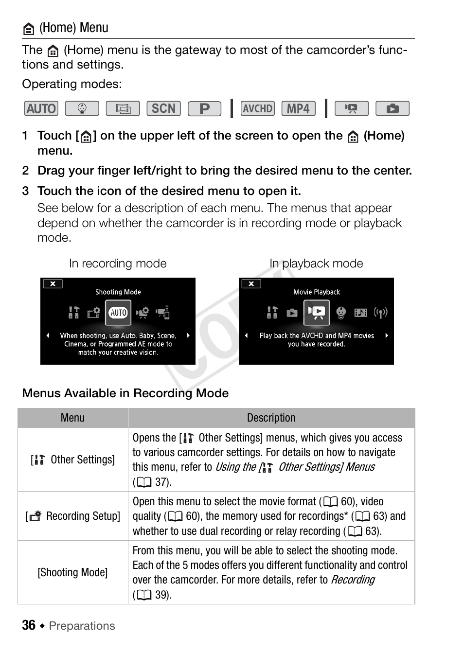 Cop y | Canon VIXIA HF R42 User Manual | Page 36 / 197