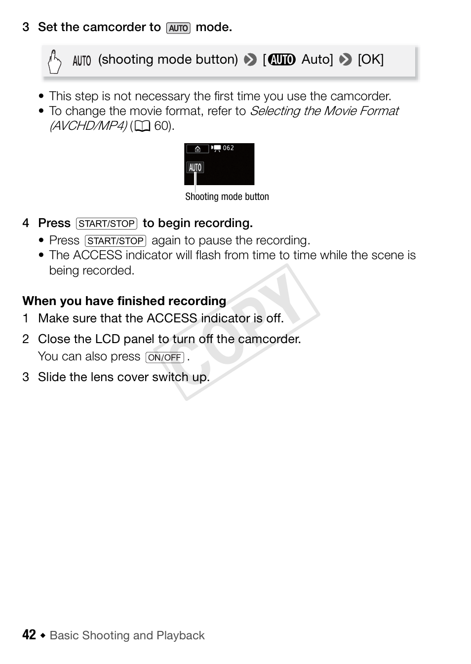 Cop y | Canon VIXIA HF R42 User Manual | Page 42 / 197