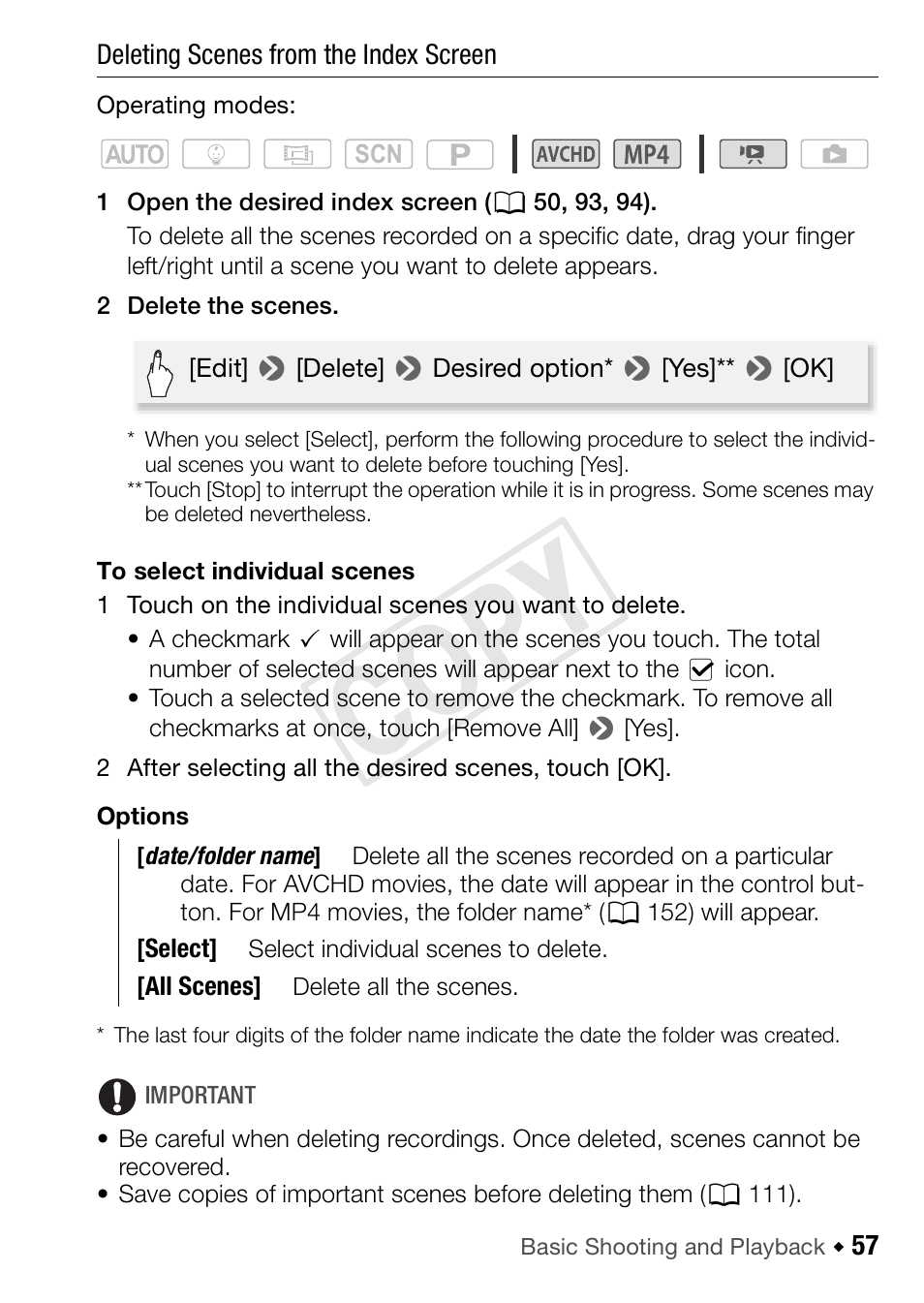 Cop y | Canon VIXIA HF R42 User Manual | Page 57 / 197