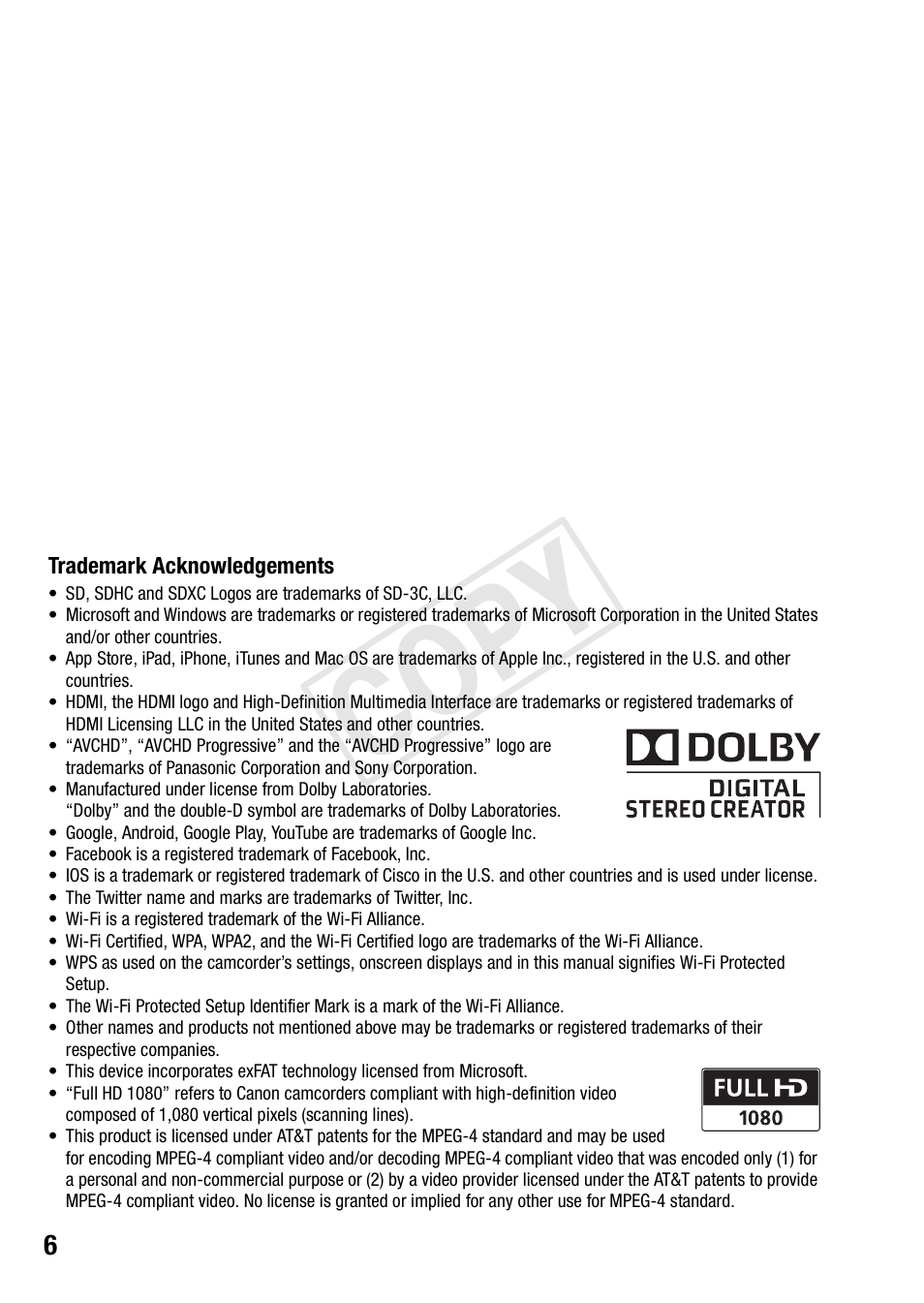Cop y | Canon VIXIA HF R42 User Manual | Page 6 / 197