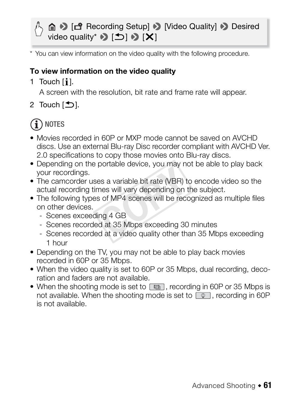 Cop y | Canon VIXIA HF R42 User Manual | Page 61 / 197